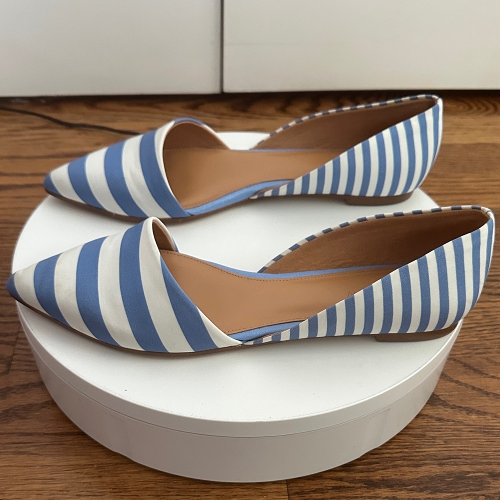 J. Crew White Blue Stripes Zoe D'Orsey Pointed Toe Nautical Cutout Flats Size 8 - Picture 4 of 9